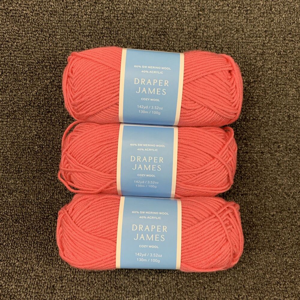Lot Of 3 Draper James Cozy Wool Pink Lemonade Merino Wool & Acrylic Yarn New